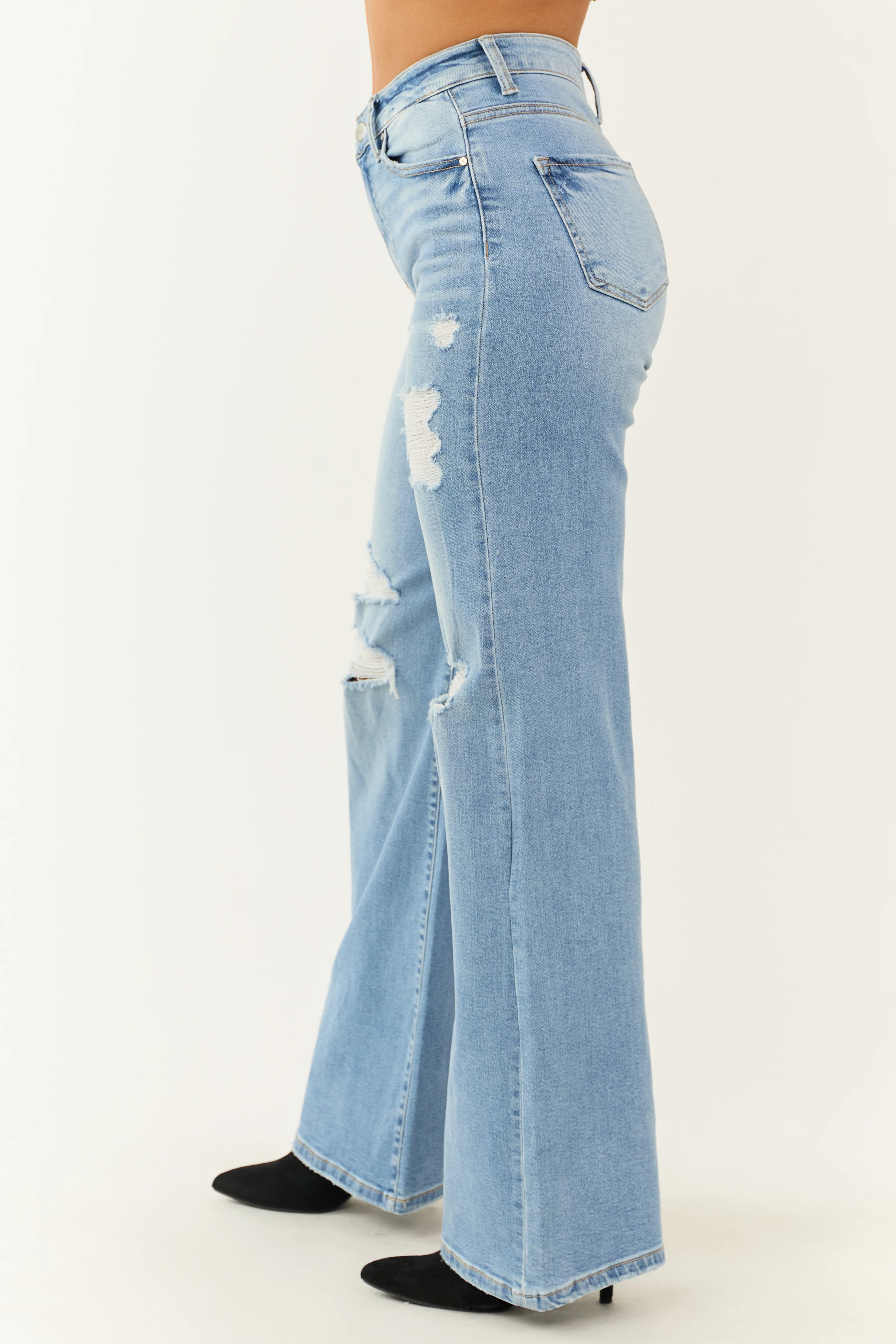 Risen Light Wash Distressed Bootcut Jeans - Image 5