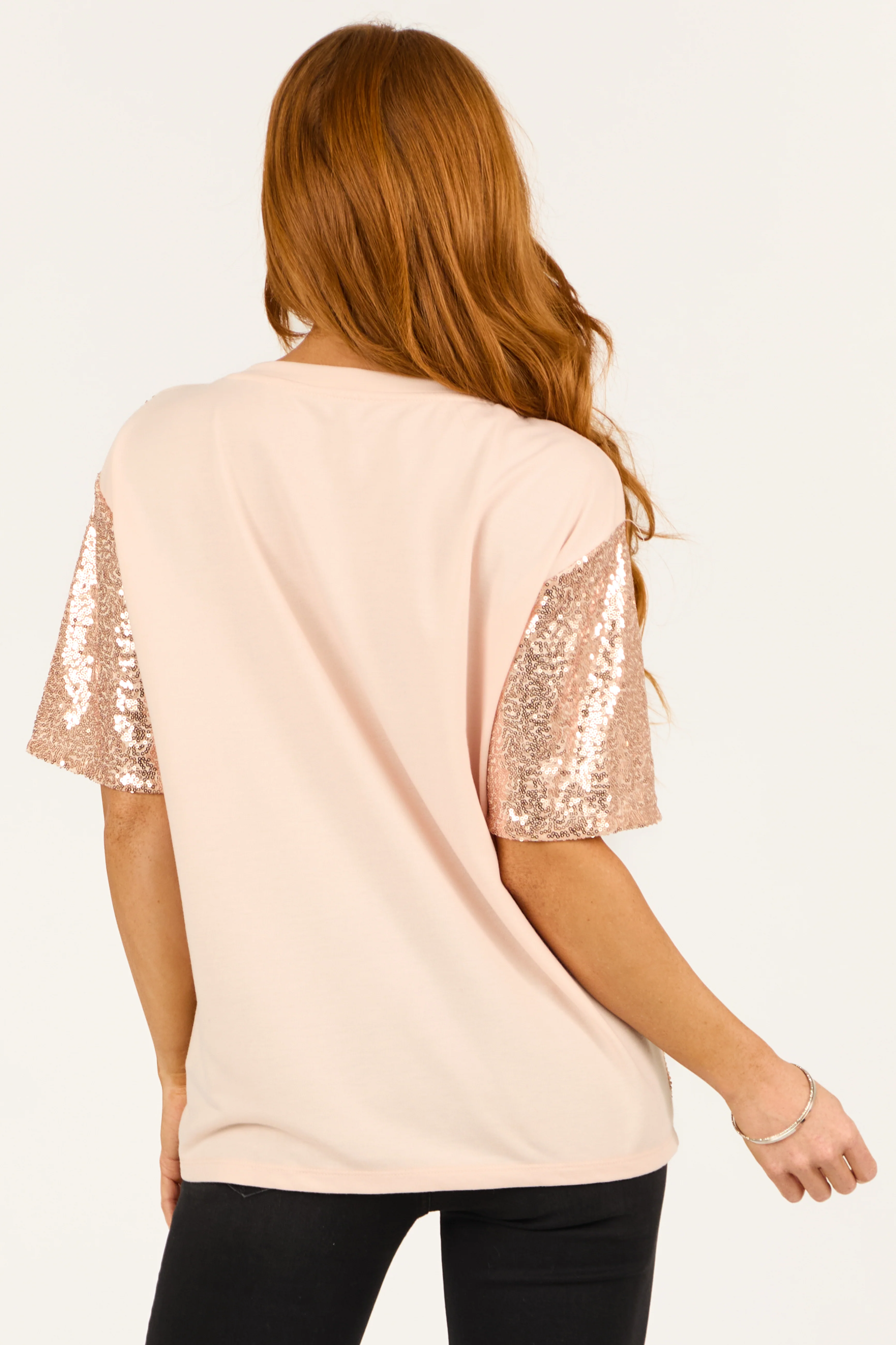 Rose Gold Sequined Heart Short Sleeve Top - Image 6