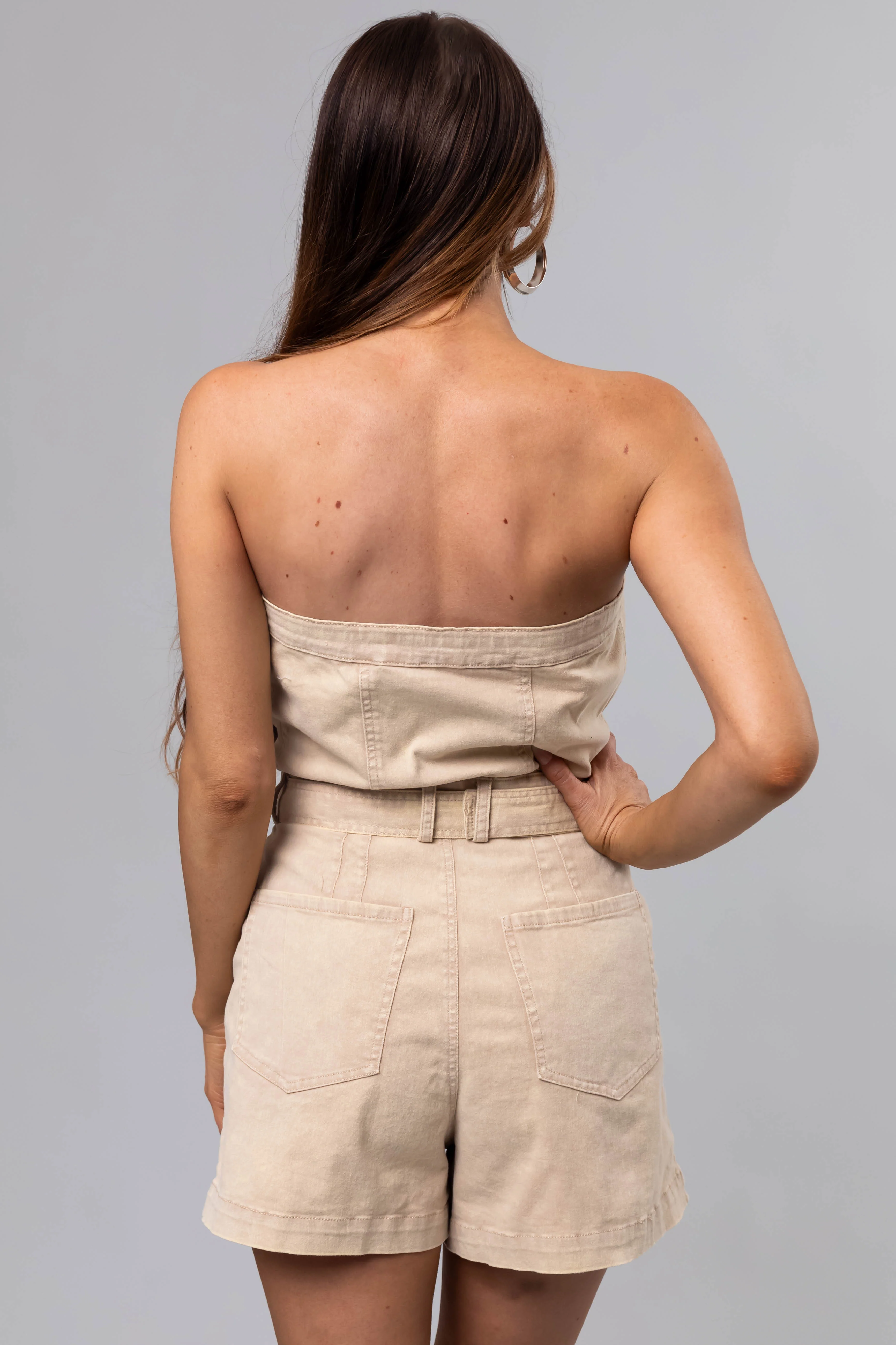 Sand Denim Mineral Wash Strapless Romper - Image 8