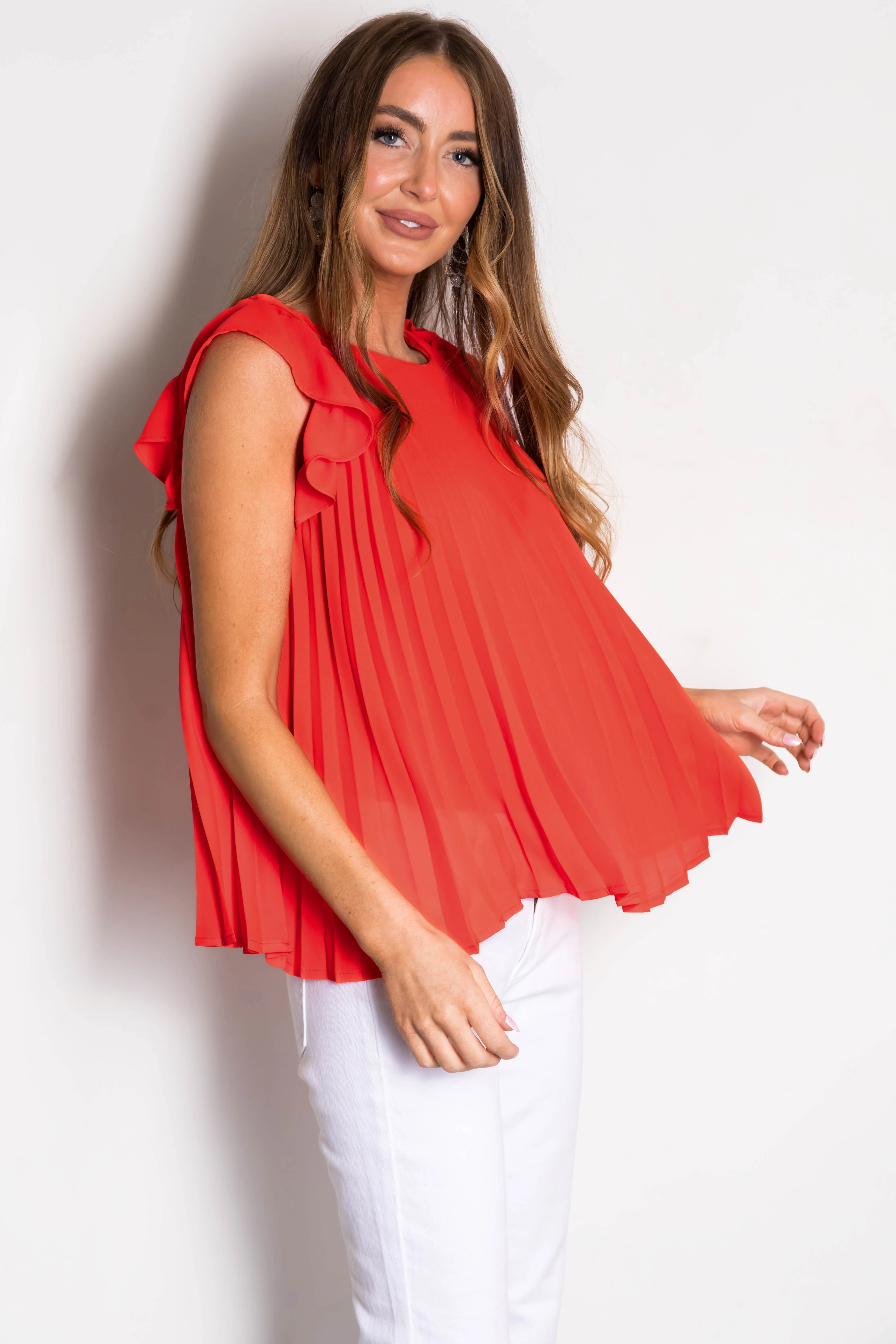 Scarlet Pleated Ruffle Short Sleeve Woven Top - Image 4