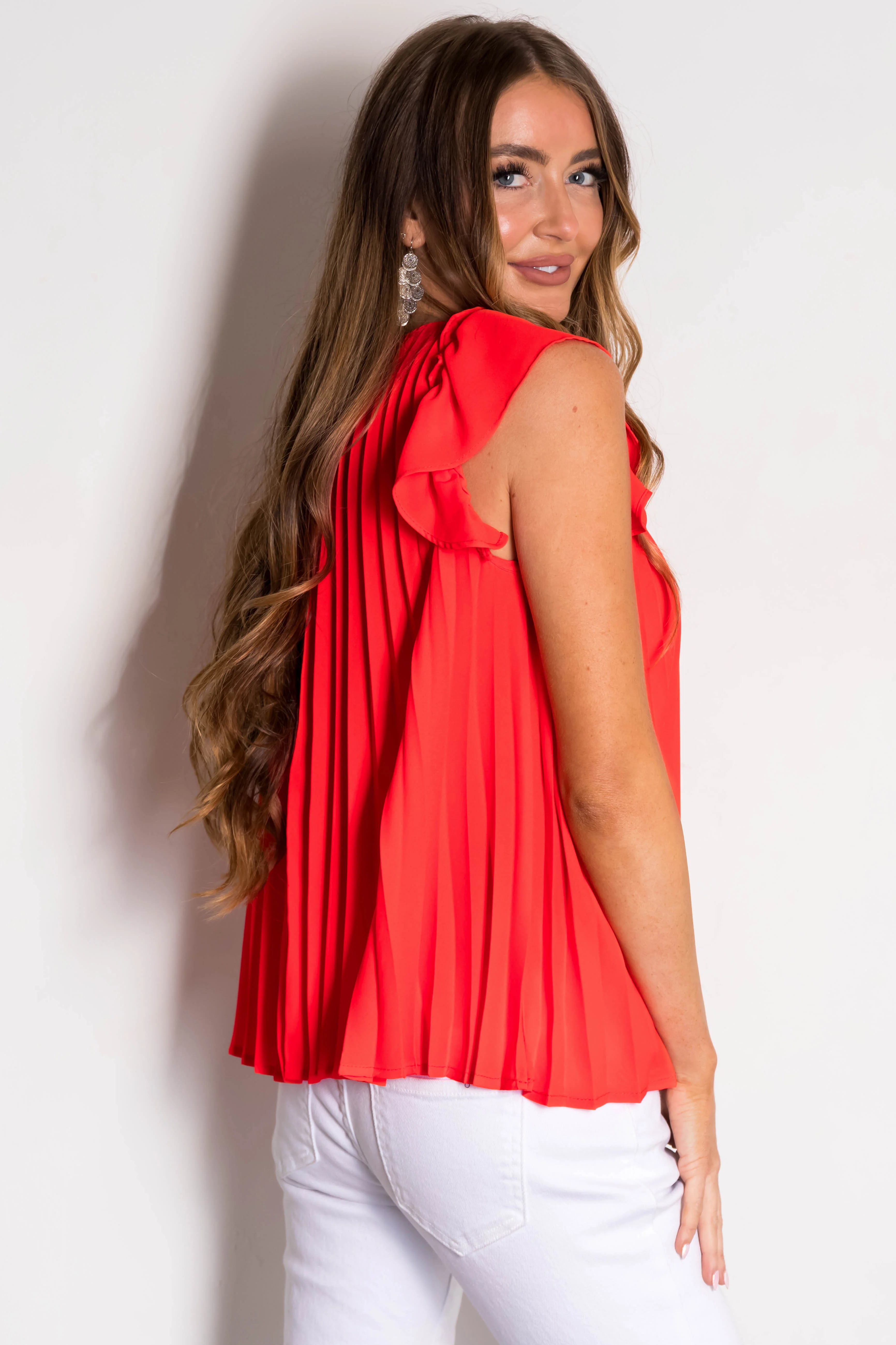 Scarlet Pleated Ruffle Short Sleeve Woven Top - Image 5