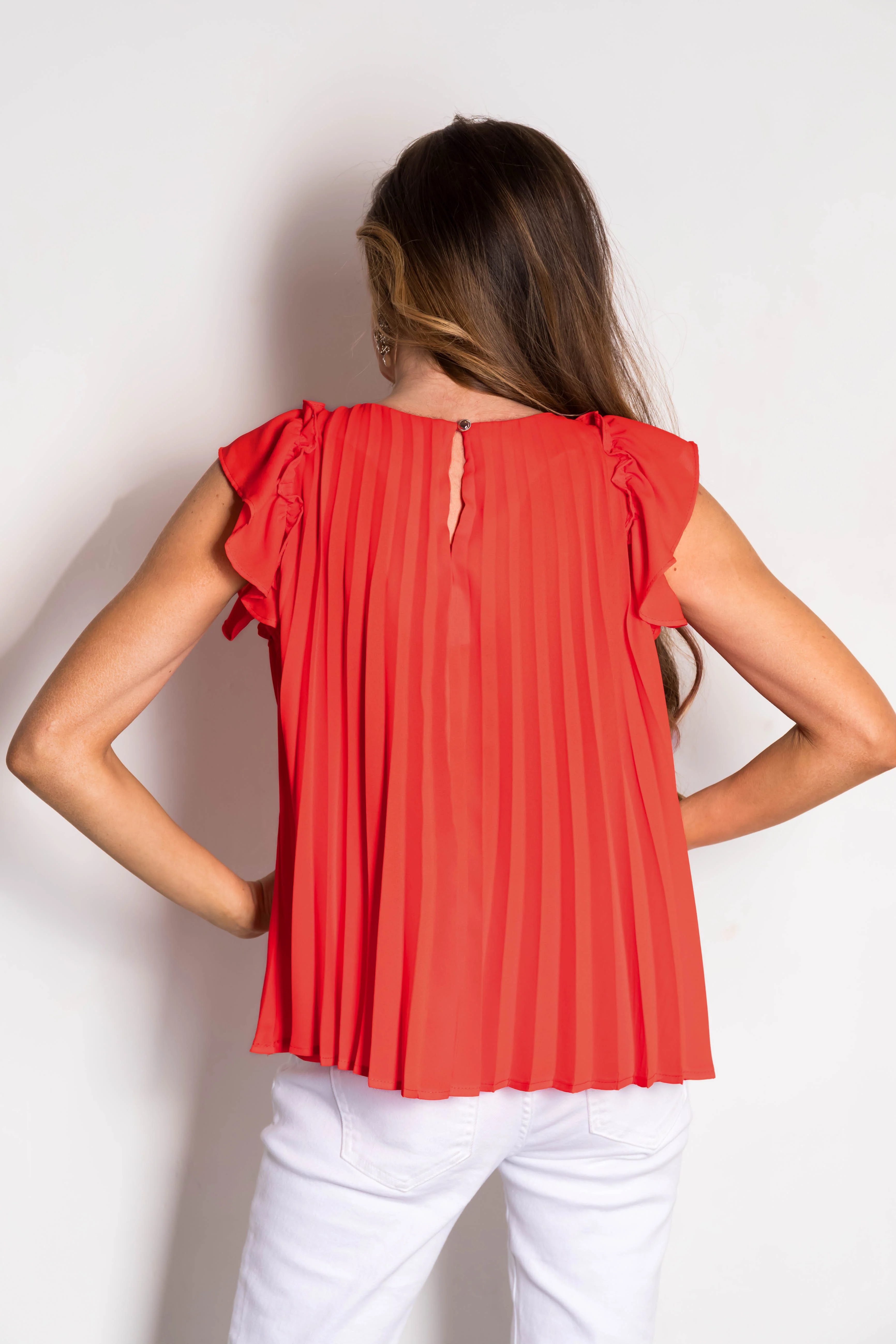 Scarlet Pleated Ruffle Short Sleeve Woven Top - Image 6