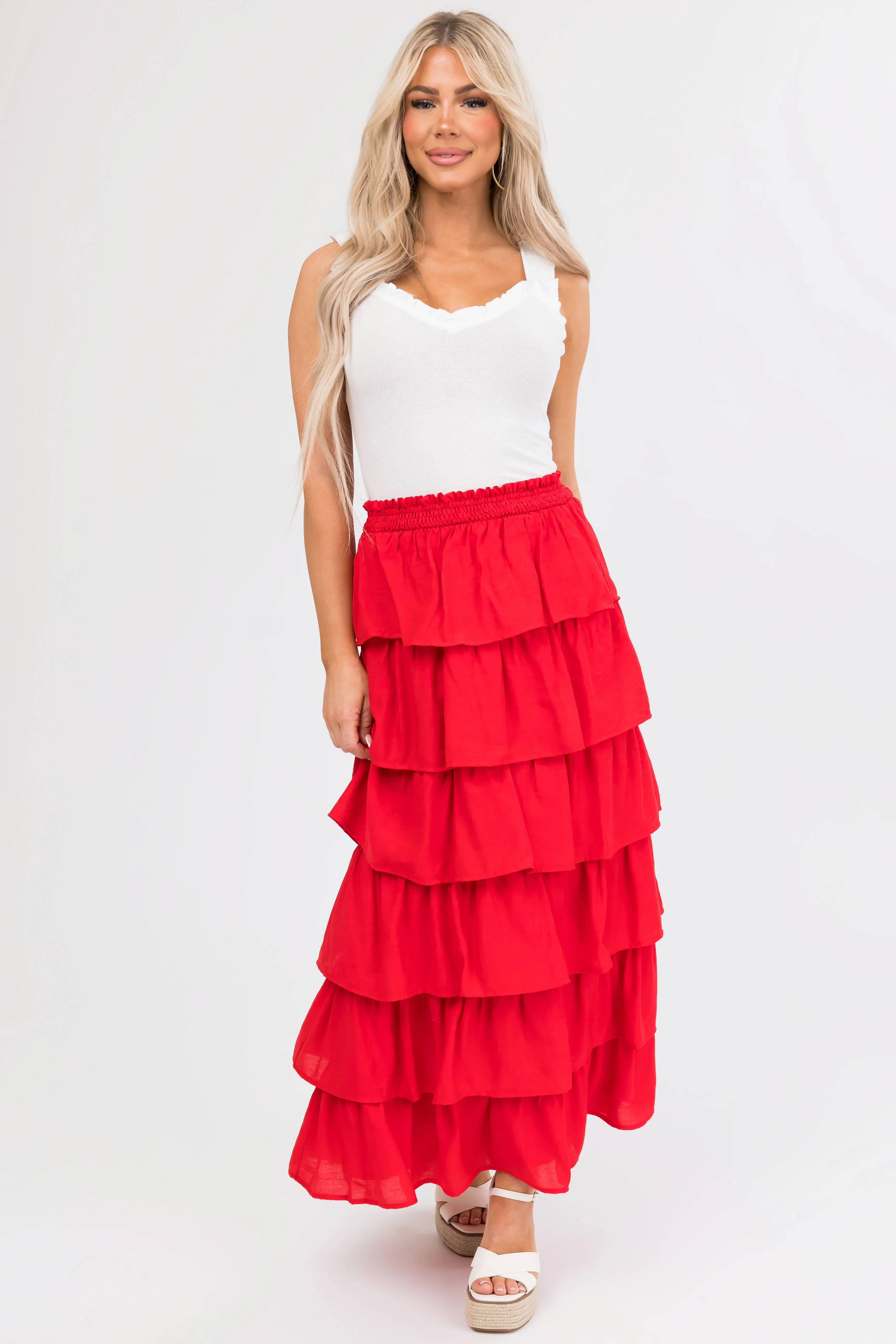 Scarlet Ruffle Convertible Maxi Skirt Midi Dress - Image 3