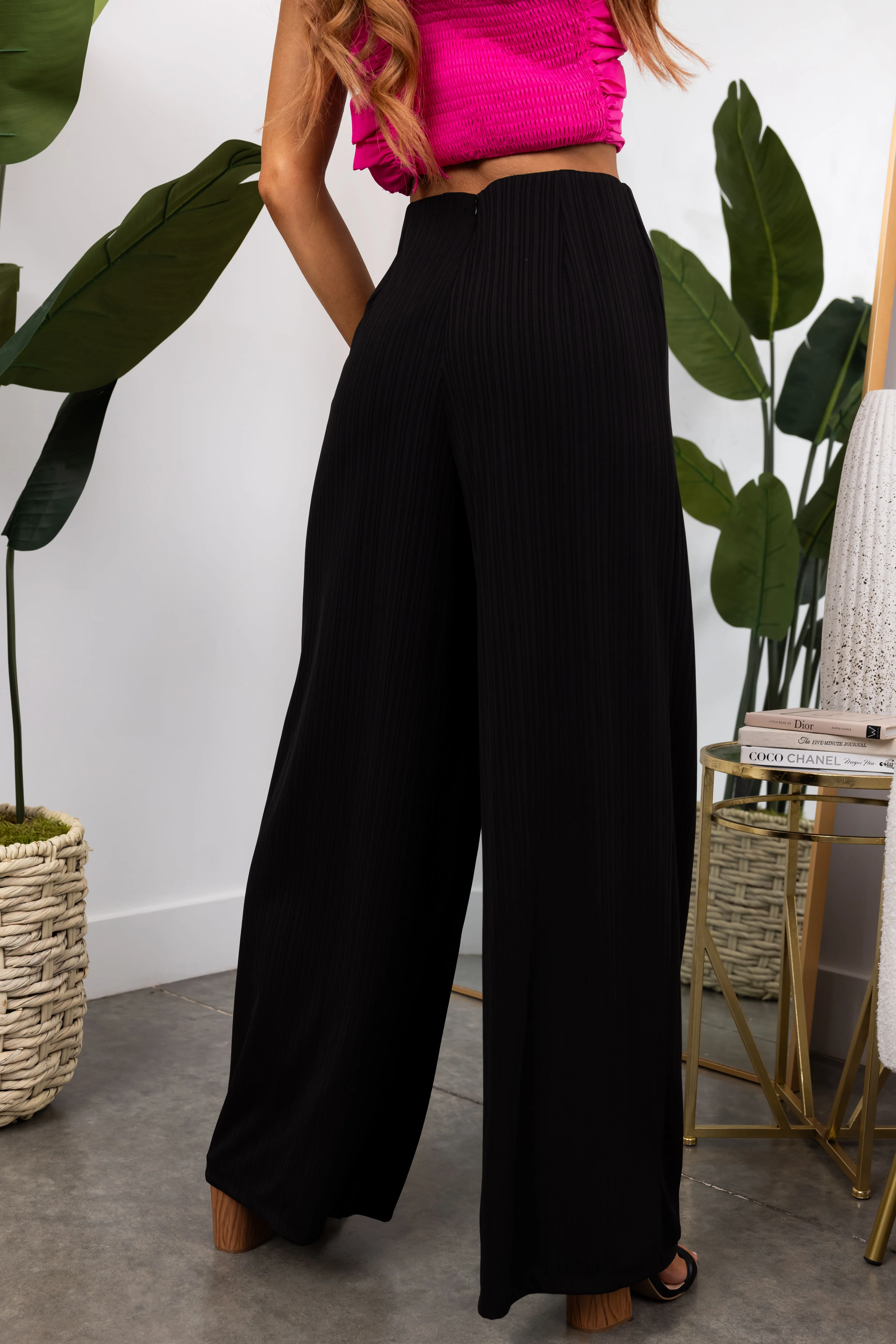 She+Sky Black Ribbed Knit Wide Leg Pants - Image 3
