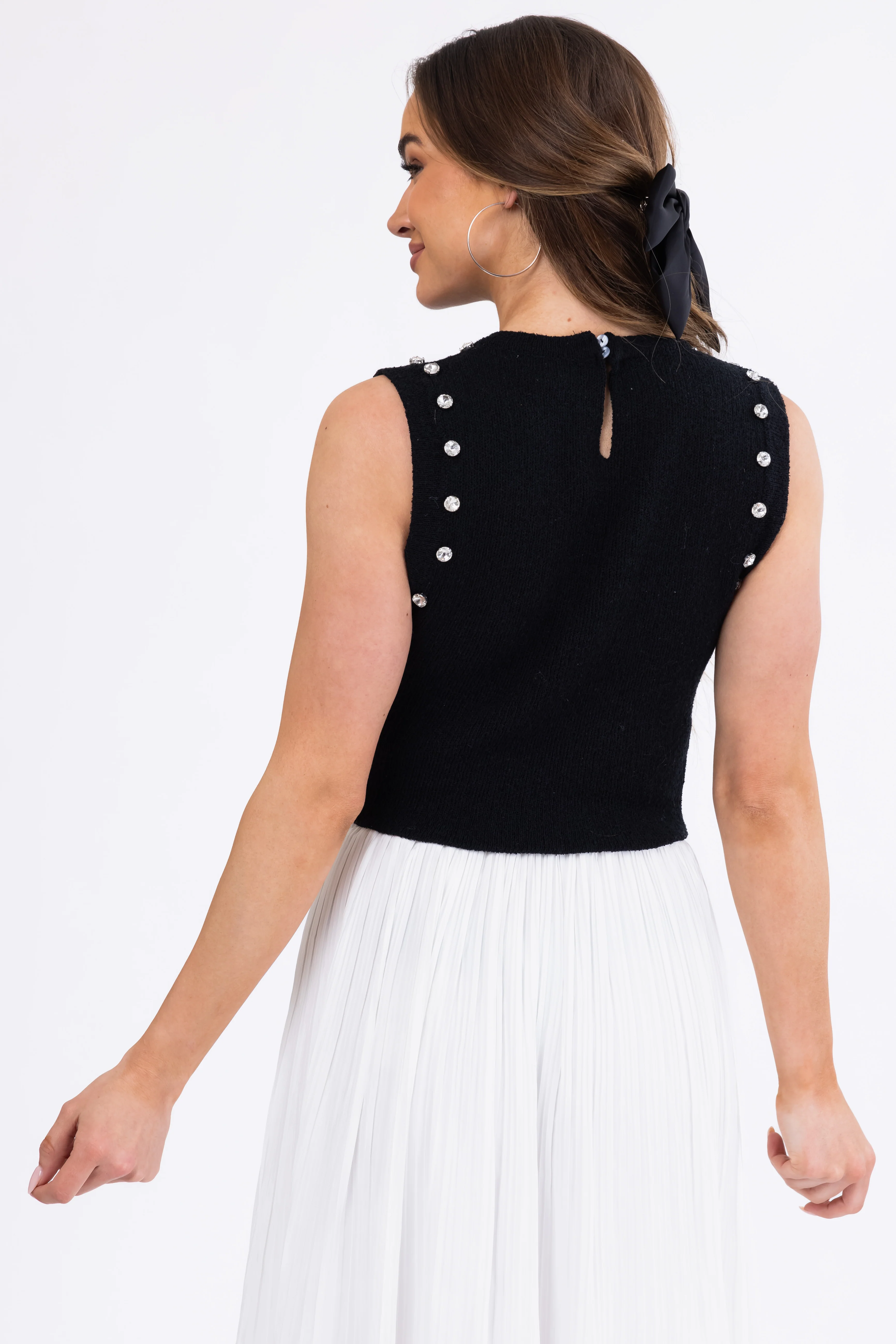 She+Sky Black Sleeveless Rhinestone Sweater Top - Image 5