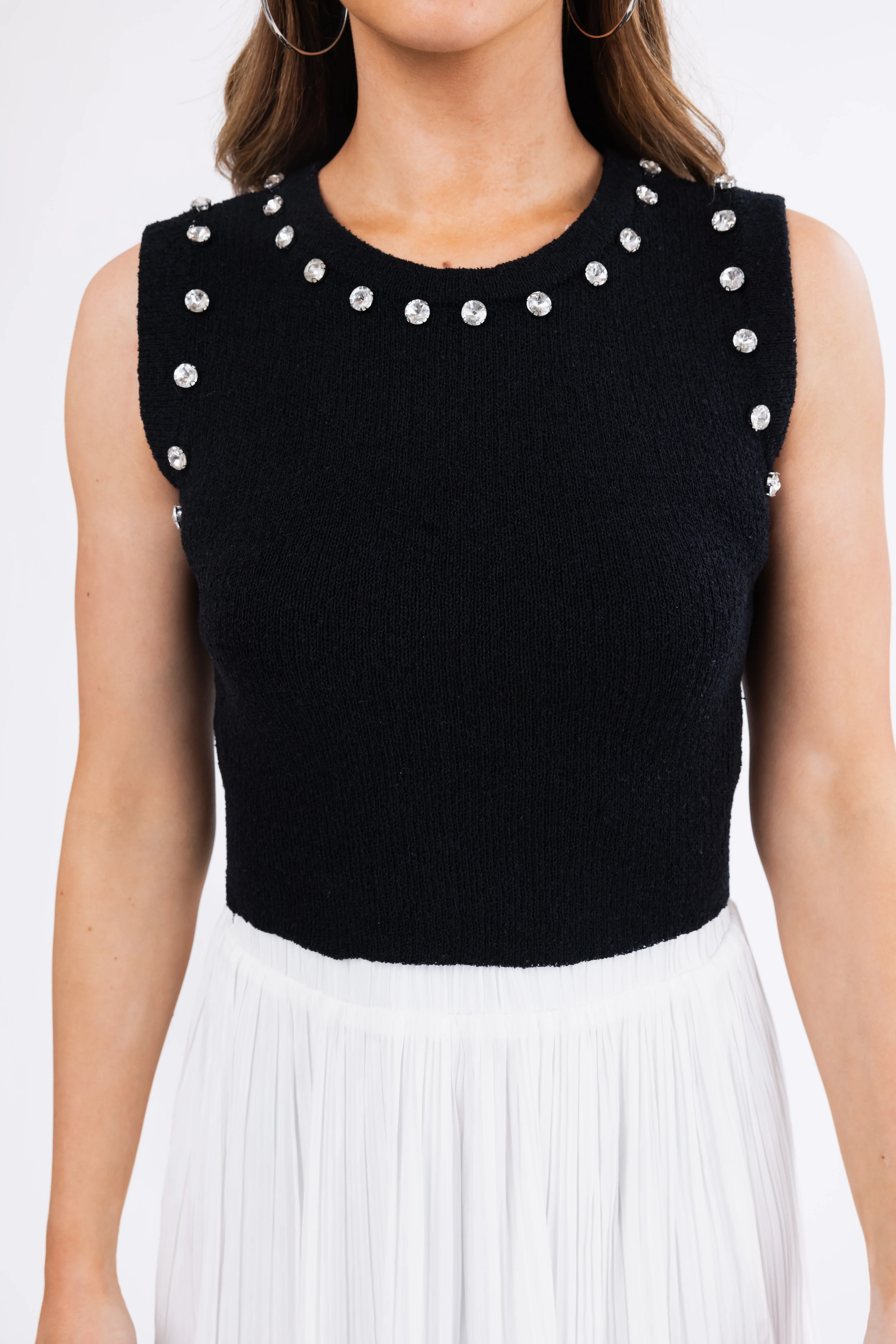 She+Sky Black Sleeveless Rhinestone Sweater Top - Image 6