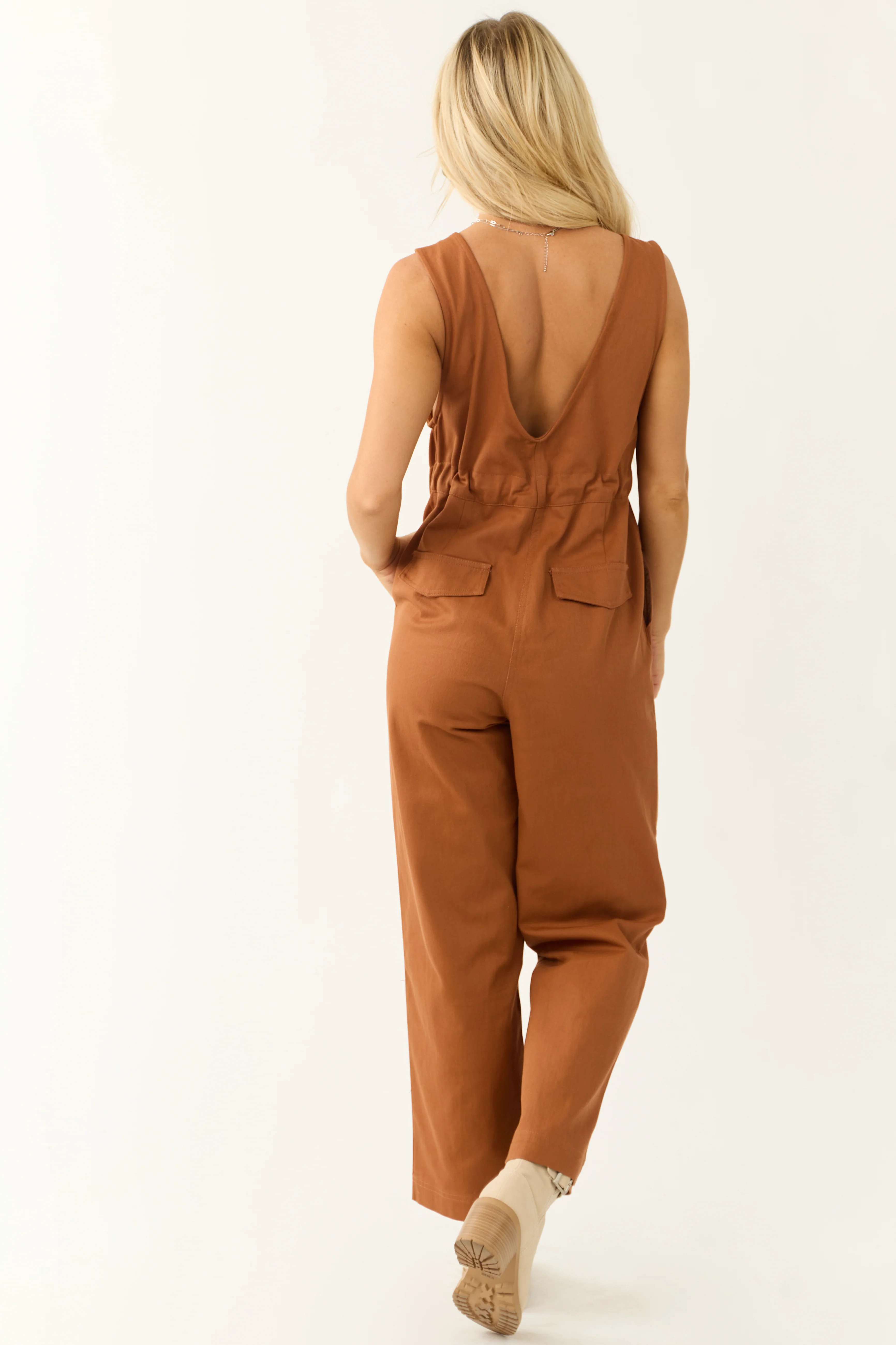 Spice Sleeveless Deep V Neck Denim Jumpsuit - Image 5