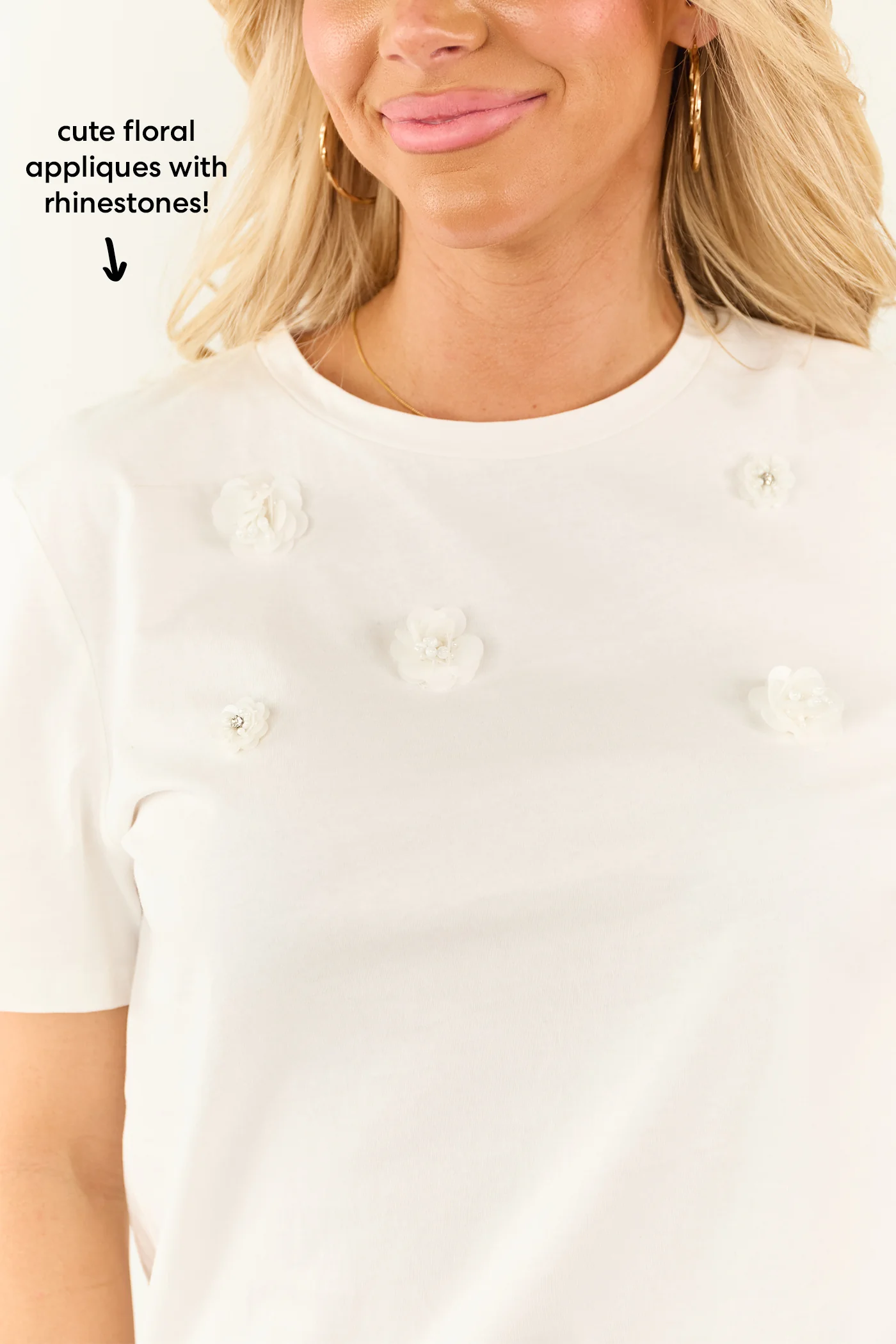 White Floral Appliques Short Sleeve Shirt - Image 6